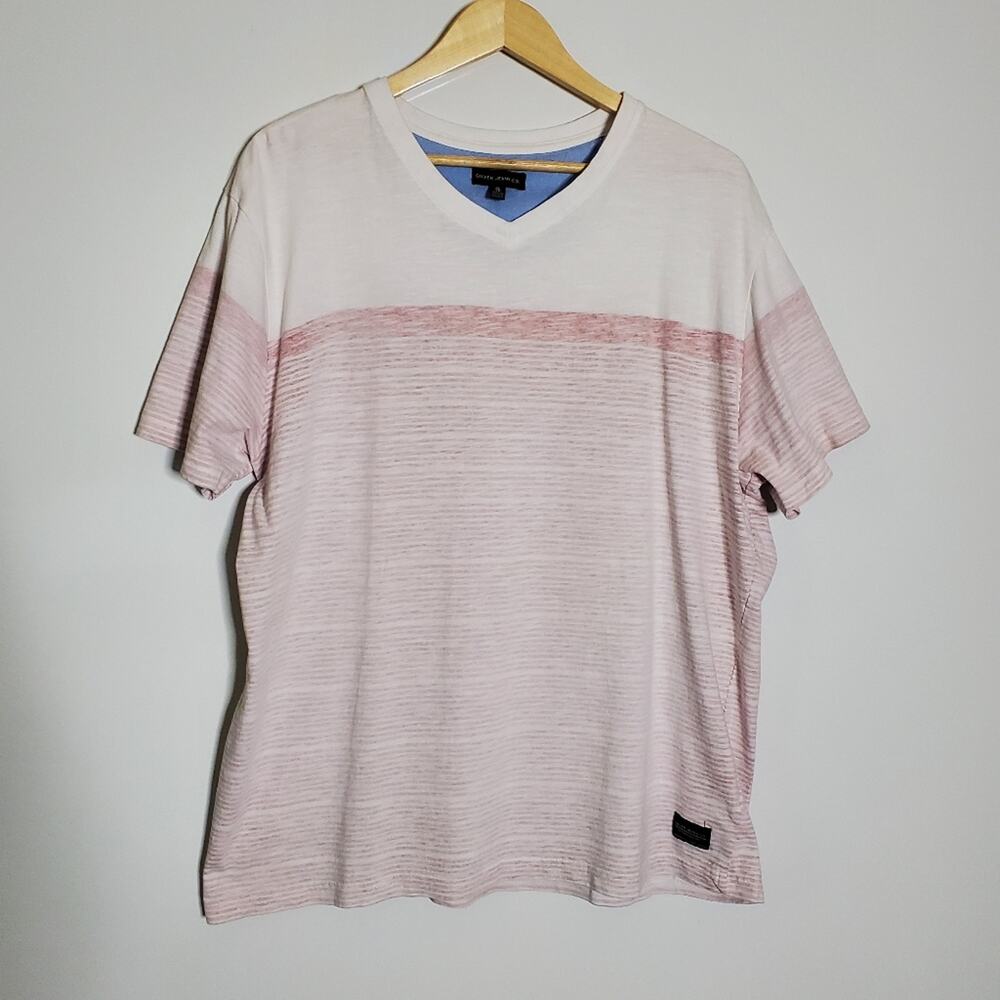 Silver Jeans Co men's V-Neck White and pink t shirt Size XL Great Condition